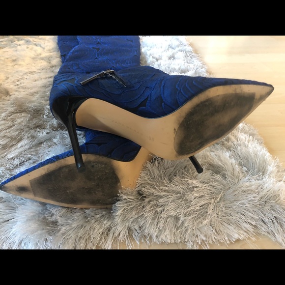 Zara Blue Floral Over the Knee Boots - Picture 4 of 4